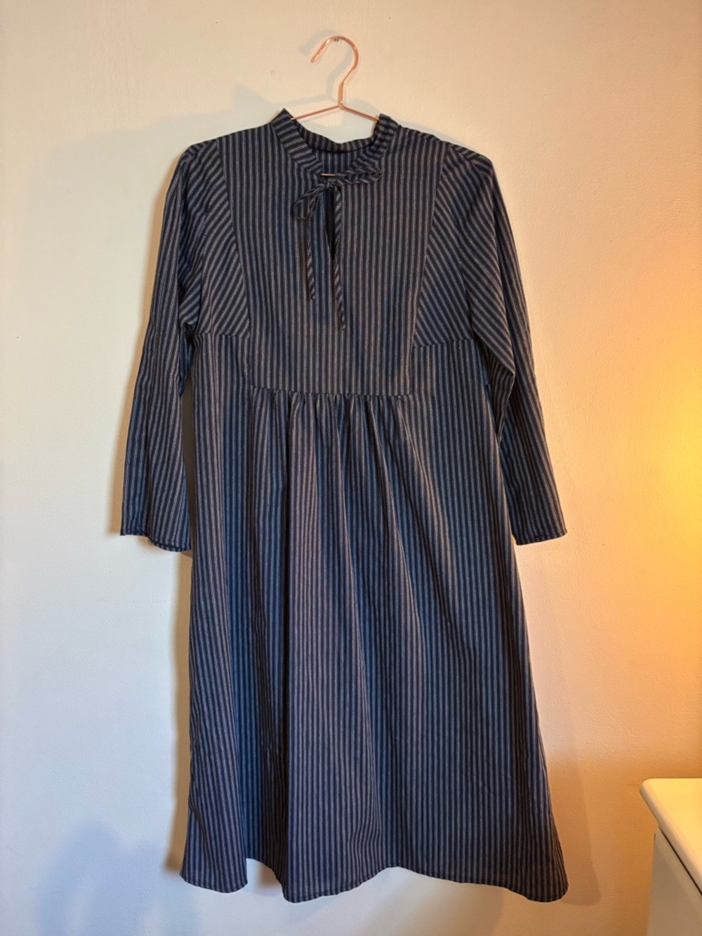 Women’s Navy Striped Long Sleeve Midi Dress
